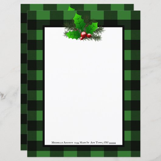 Kerst Holly Buffalo Plaid Gepersonaliseerd papier (Voorkant / Achterkant)