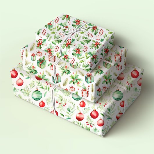 Kerst Holly, Cadeaus en Ornamenten Inpakpapier Vel
