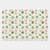 Kerst Holly, Cadeaus en Ornamenten Inpakpapier Vel (Voorkant 2)