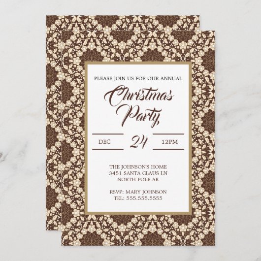 Kerst Holly,  Cream & Brown Kaart (Voorkant / Achterkant)