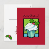 Kerst Holly Cupcake rood Briefkaart (Voorkant / Achterkant)