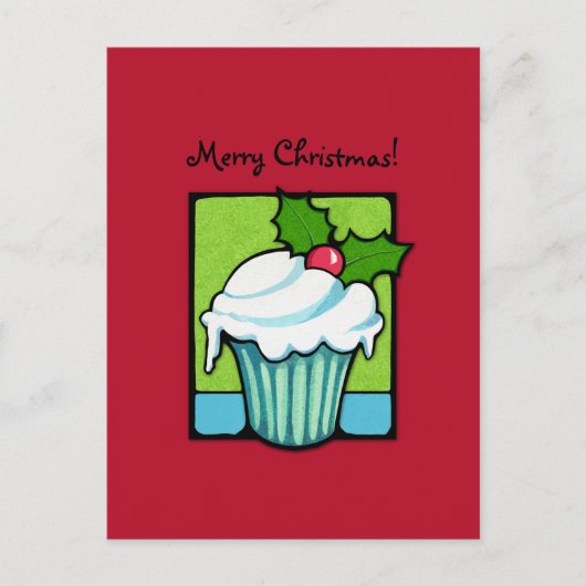 Kerst Holly Cupcake rood Briefkaart (Voorkant)