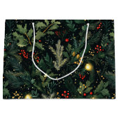 Kerst Holly Donkere Winter Vakantie Bladerland Groot Cadeauzakje (Voorkant)
