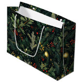 Kerst Holly Donkere Winter Vakantie Bladerland Groot Cadeauzakje (Voorkant Gekanteld)