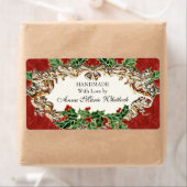 Kerst Holly een gouden look lint Damast Keuken Etiket (Insitu)