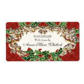 Kerst Holly een gouden look lint Damast Keuken Etiket (Voorkant)
