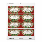 Kerst Holly een gouden look lint Damast Keuken Etiket (Full Sheet)