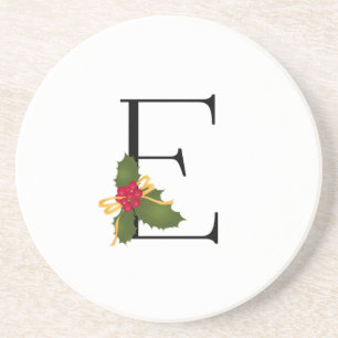 Kerst Holly Elegant Monogram Letter E Ronde Zandsteen Onderzetter