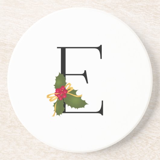 Kerst Holly Elegant Monogram Letter E Ronde Zandsteen Onderzetter (Voorkant)