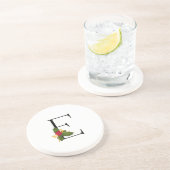 Kerst Holly Elegant Monogram Letter E Ronde Zandsteen Onderzetter (Zijkant)