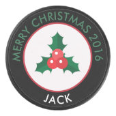 Kerst Holly en Berries Hockey Puck (Voorkant)