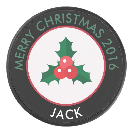 Kerst Holly en Berries Hockey Puck (Voorkant)