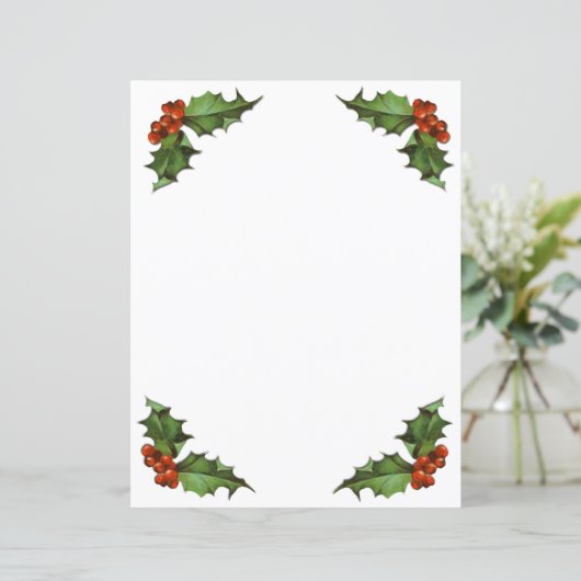 Kerst Holly en bessen Briefpapier (Staand voorkant)