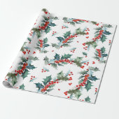 Kerst Holly en bessen patroon Cadeaupapier (Uitgerold)