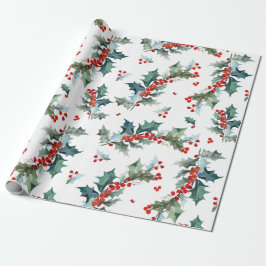 Kerst Holly en bessen patroon Cadeaupapier