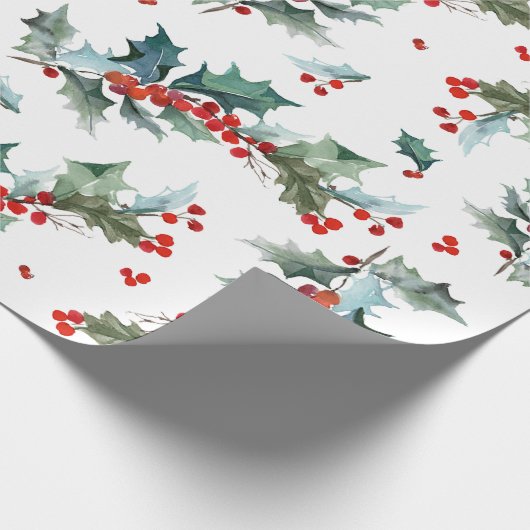 Kerst Holly en bessen patroon Cadeaupapier (Hoek)
