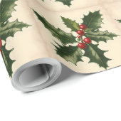 Kerst Holly en bessen. Vakantie Holly Cadeaupapier (Rol Hoek)