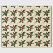 Kerst Holly en bessen. Vakantie Holly Cadeaupapier (Vlak)