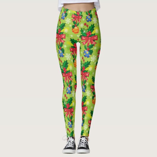 Kerst Holly en bommen Leggings (Voorkant)