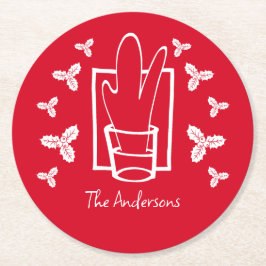 Kerst Holly en een sprankelend glas Ronde Kartonnen Onderzetter