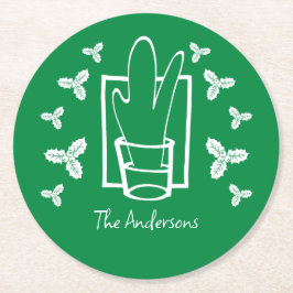 Kerst Holly en een sprankelend glas Ronde Kartonnen Onderzetter