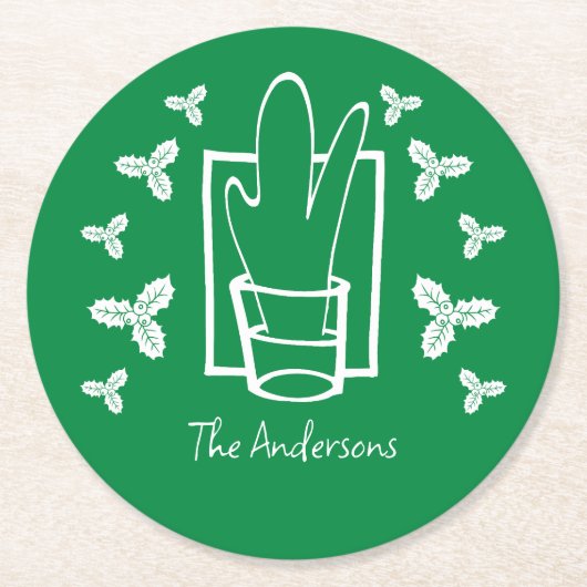 Kerst Holly en een sprankelend glas Ronde Kartonnen Onderzetter (Voorkant)