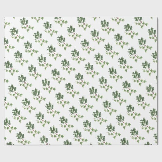 Kerst Holly en Ivy Botanische Waterverf Cadeaupapier (Vlak)