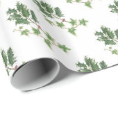 Kerst Holly en Ivy Botanische Waterverf Cadeaupapier (Rol Hoek)