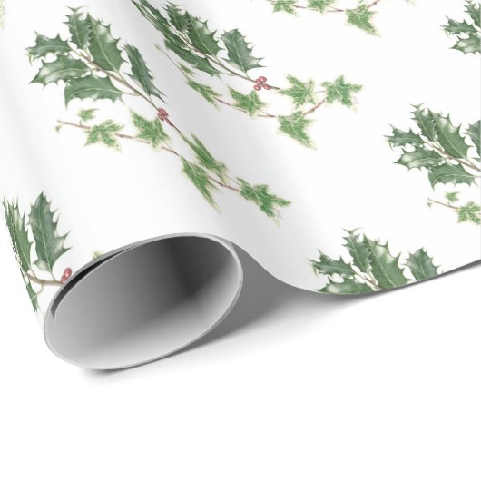 Kerst Holly en Ivy Botanische Waterverf Cadeaupapier (Rol Hoek)