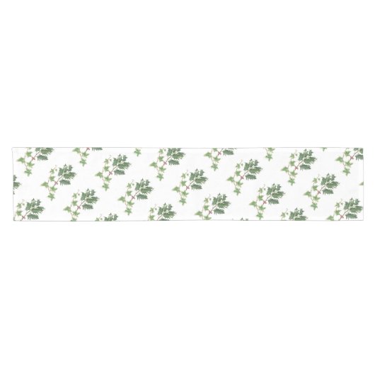 Kerst Holly en Ivy Botanische Waterverf Korte Tafelloper (Horizontaal)