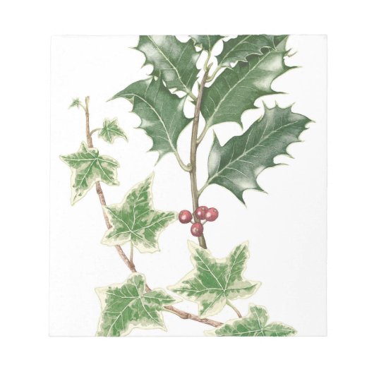 Kerst Holly en Ivy Sprig Botanisch Notitieblok (Voorkant)