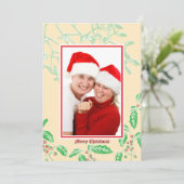 Kerst Holly en Mistletoe Botanische Kunst Grens Feestdagenkaart (Staand voorkant)