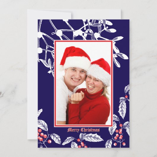 Kerst Holly en Mistletoe Botanische Kunst Grens Feestdagenkaart (Voorkant)