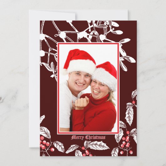 Kerst Holly en Mistletoe Botanische Kunst Grens Feestdagenkaart (Voorkant)