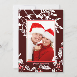 Kerst Holly en Mistletoe Botanische Kunst Grens Feestdagenkaart