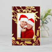 Kerst Holly en Mistletoe Botanische Kunst Grens Folie Feestdagenkaart (Staand Voorkant)