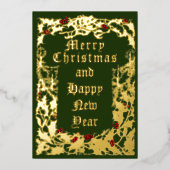 Kerst Holly en Mistletoe-grens Folie Feestdagenkaart (Voorkant)
