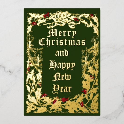 Kerst Holly en Mistletoe-grens Folie Feestdagenkaart (Voorkant)
