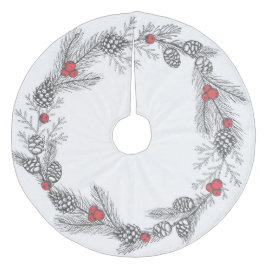 Kerst Holly en Pine Cones Fleece Kerstboom Rok