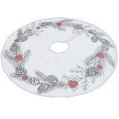 Kerst Holly en Pine Cones Fleece Kerstboom Rok (Gekanteld)
