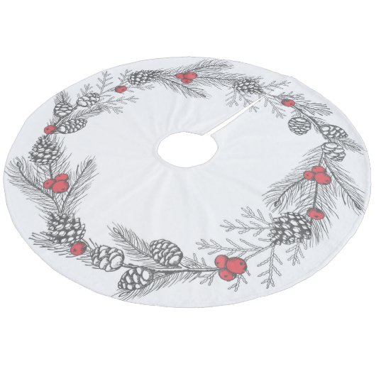 Kerst Holly en Pine Cones Fleece Kerstboom Rok (Gekanteld)