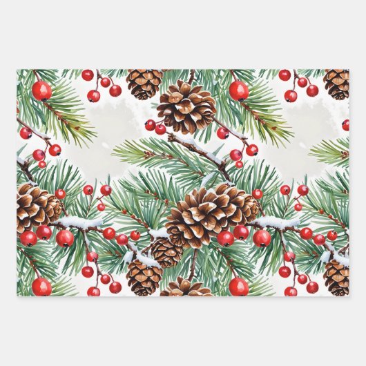 Kerst Holly en Pinecones Inpakpapier Vel (Voorkant 3)