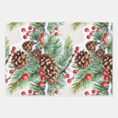 Kerst Holly en Pinecones Inpakpapier Vel (Voorkant)