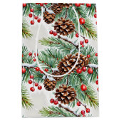 Kerst Holly en Pinecones Medium Cadeauzakje (Voorkant)