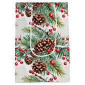 Kerst Holly en Pinecones Medium Cadeauzakje (Achterkant)