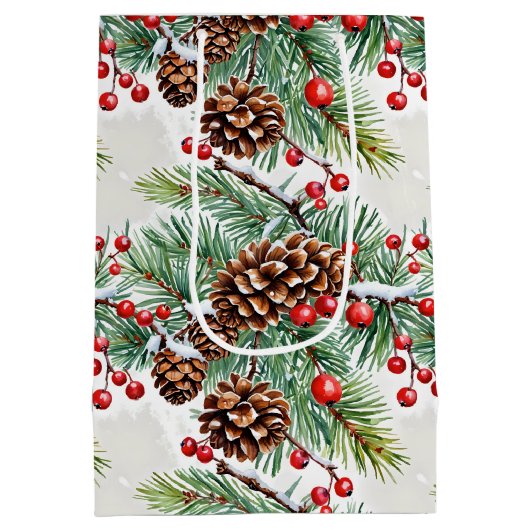 Kerst Holly en Pinecones Medium Cadeauzakje (Achterkant)