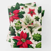 Kerst Holly en Poinsetta Wrapping Paper