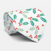 Kerst Holly en Red Berries Patroon Stropdas (Opgerold)