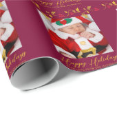Kerst holly en rode bessen gouden foto cadeaupapier (Rol Hoek)