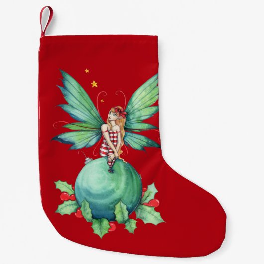 Kerst Holly Fairy Fantasy Art Kleine Kerstsok (Voorkant)